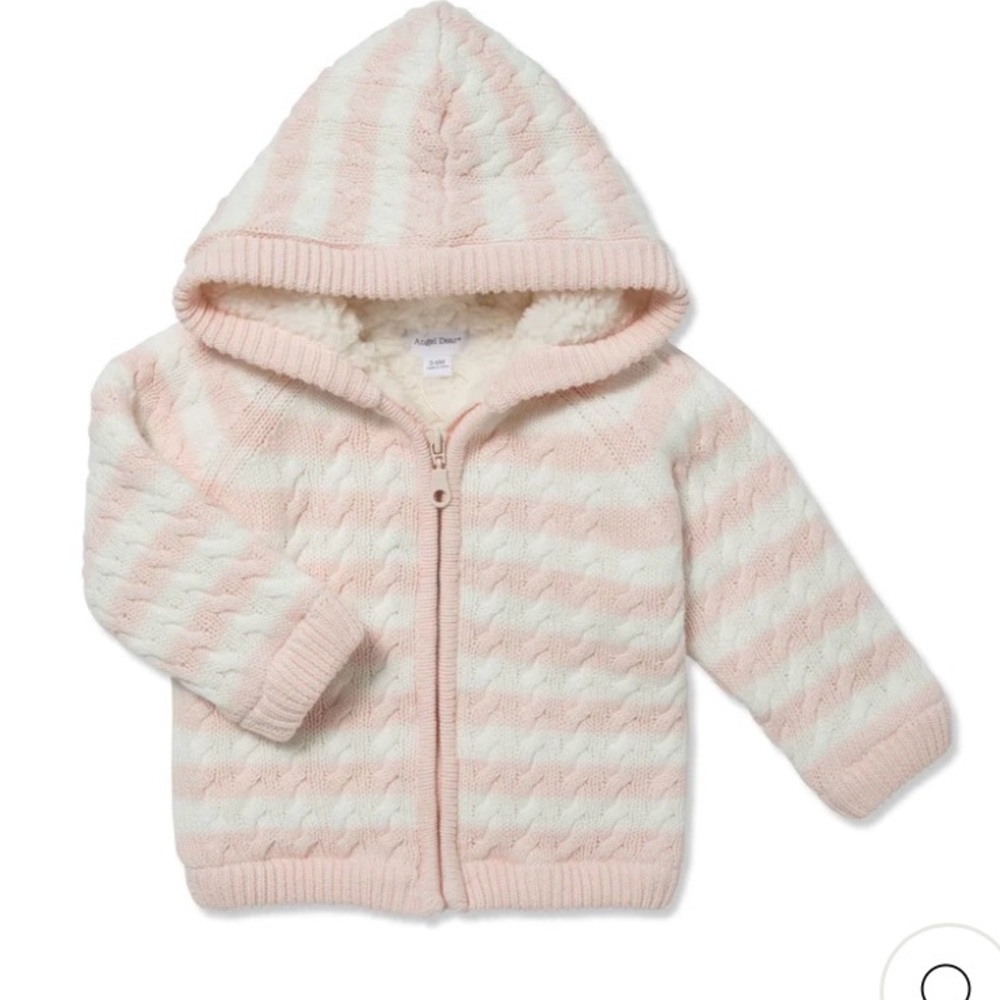 Angel Dear Sherpa Zipper baby winter Jacket with Hood in pink/white 0-6m